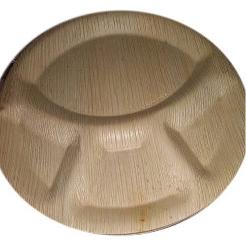 Eco Friendly Brown Round Shape With Partition Disposable Areca Leaf Plates Design: Plain