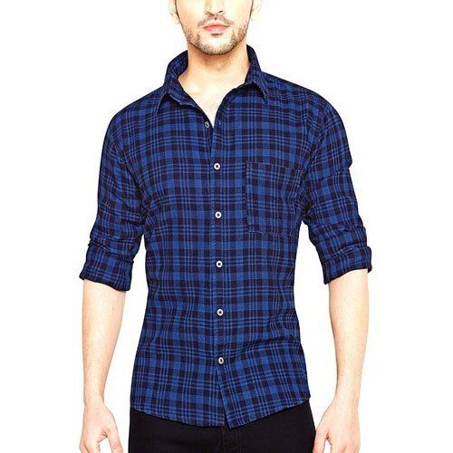 Blue Checks Cotton Casual Wear Full Sleeve Hand Washable Shirt For Men