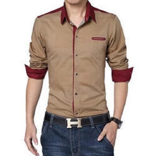 Poplin Breathable And Lightweight Long Lasting Brown Partywear Cotton Shirt For Mens 