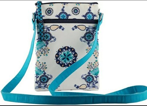 Canvas Multiple Printed Trendy Stylish Look Blue And White Mobile Pouch - Multi-Functional Storage Solution, Grocery List Management, Mobile Wallet Feature, and Anti-Theft Security