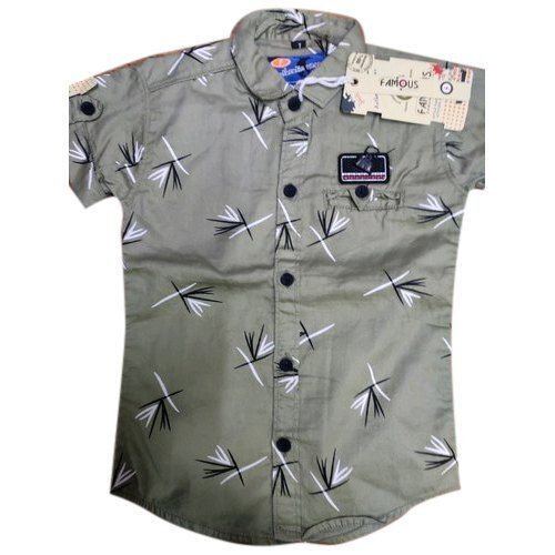 Comfortable And Easy To Wear Environmental Friendly Half Sleeve Stylish Gray Printed Shirt For Kids  Collar Style: Classic