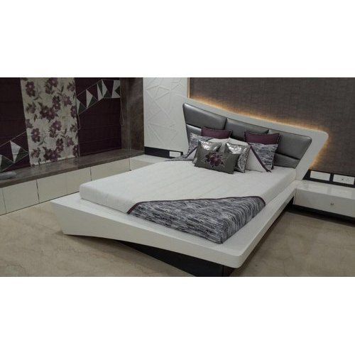 Indoor Furniture Modern And Trendy Designed White Wooden Double Bed