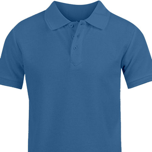 Blue Comfortable And Lightweight Polo Collar Plain Cotton T-Shirt Casual Wear For Men