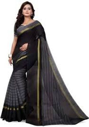 Casual Durable High Quality Fabric Party Wear Ladies Black Printed Cotton Checks Saree