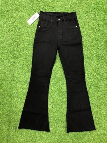 Washable Black Comfortable And Party Wear Plain Bell Bottom Jeans