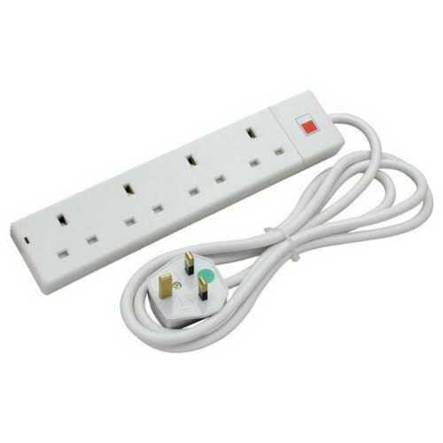 White Electric Power Extension Cord, 220 V, 4 Pin Socket, 2 Meter Cord Length