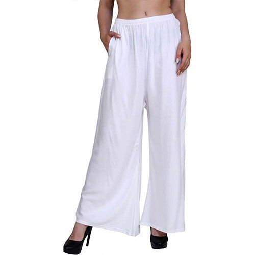 Indian White Color Plain Pattern With Elastic Waistband Cotton Ladies Palazzo For Casual And Daily Wear