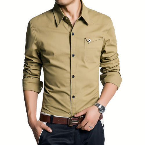 Slim Fit Cotton Full Sleeve Plain Brown Casual Shirts For Mens 