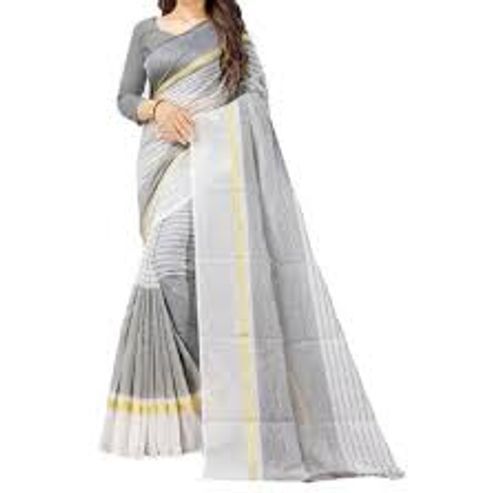 Women's Simple And Classy With Amazing Color Combination Casual Wear Gray Cotton Checks Saree