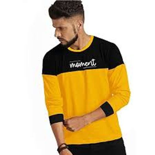 Cotton Comfortable Soft Fabric Stylish Yellow And Black Printed Men'S T-Shirts