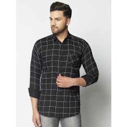 Comfortable To Wear And Classic Collar Black Check Shirt