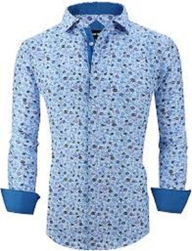 Breathable Premium Grade Blue White Printed Men Shirts For Casual And Party Wear 