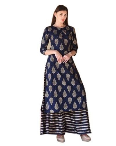 Printed Party Wear Blue Ladies Kurti Palazzo Set