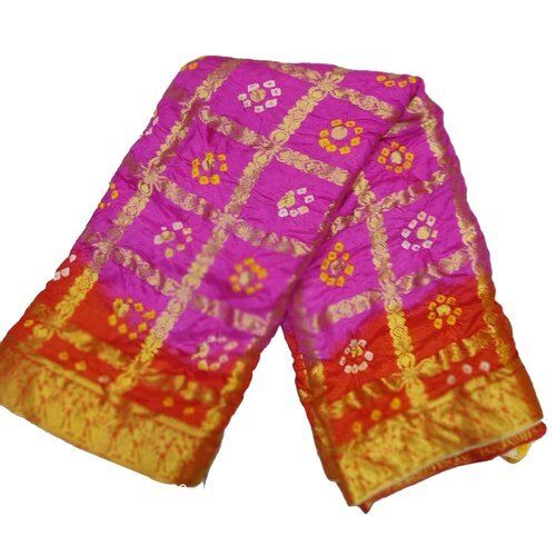 Printed Purple And Orange First Time Compulasry Dry Clean Ladies Party Wear Art Silk 6.3 M Bandhani Sarees