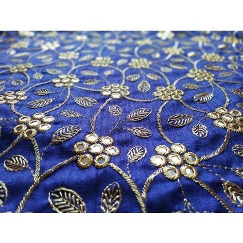 Quick Dry Designer Mirror Work Banarasi Silk Embroidery Fabric For Clothing Purpose