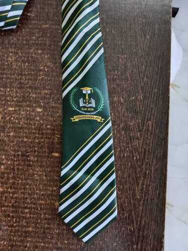 Green And White Polyester Fabric Printed School Tie For Students, 12 Inch Age Group: 4 To 15