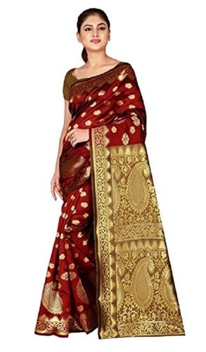 Party Wear Maroon Color Printed Fashion Ladies Silk Saree With Soft Fabric And Elegent Design