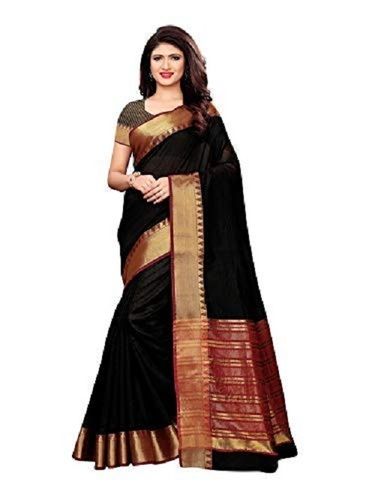 Party Wear Black Ladies Cotton Silk Saree With Soft Fabric And Elegant Design 