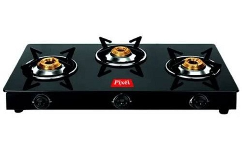 Three Burner Propane Gas Stove - Glass Top, 15 Inch Dimensions | Cast Iron Burners, Large Oven, Fold-Down Side Table