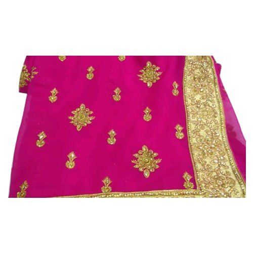 Ladies Chiffon Bridal Wear Pink With Golden Fancy Saree