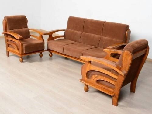 Long Durable Termite Resistant Five Seater Stylish Brown Wooden Sofa Set No Assembly Required