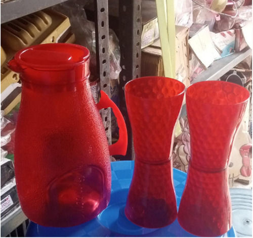 Pvc Classic Design With Cap 200 Ml Red Plastic Glasses And Water Jug 2 Liter Size: 12 Inch