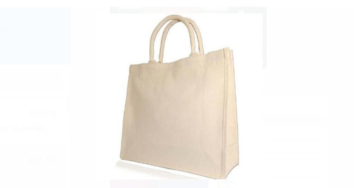 White Rectangle Hand Handle Length 10x6 Inch Zipper Closure Jute Carry Bag - Jute Material, White Color, Stylish Design for Cosmetics & Essentials