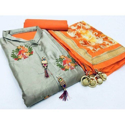 Casual Wear Well Designed Synthetic Embroidered Ladies Salwar Suit 