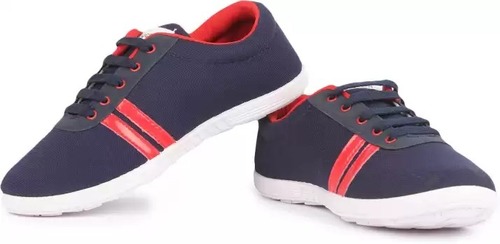 Comfortable And Stylish Navy Blue And Red Sports Running Shoes For Mens - Taxon Mesh Upper, All Sizes, Navy Blue Color | Breathable, Lightweight, Rubber Outsole, Padded Collar