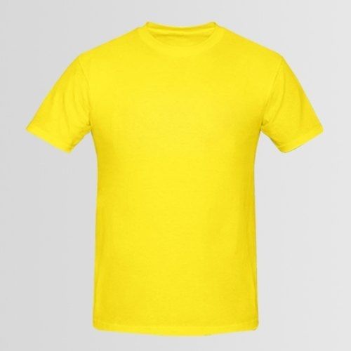 Men Half Sleeves Breathable And Comfortable Casual Plain Yellow Cotton T-Shirts Chest Size: 32