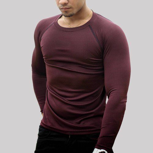 Men Light Weight Comfortable Round Neck Full Sleeves Plain Maroon T- Shirt