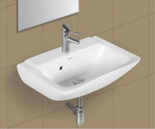 One Piece White Ceramic Square Shape With Round Corner Size 18X13 Inch Wall Hung Wash Basin