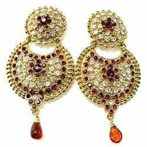 Gift Women Stylish Party Wear Light Weight Skin Friendly Beautiful Design Multicolor Stone Gold Earring