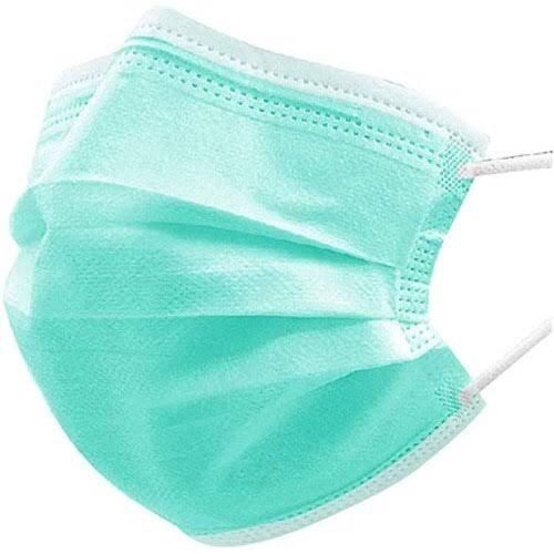 Fluid Resistant, Anti-Pollution Durable And 100% Secure Green Color Disposable 3 Ply Mask 