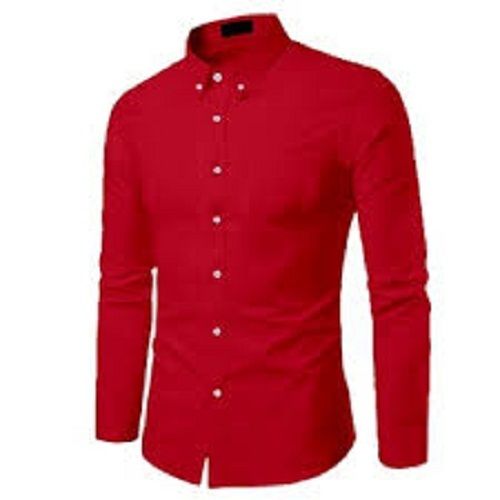 Men Comfortable And Breathable Full Sleeves Plain Red Casual Shirt