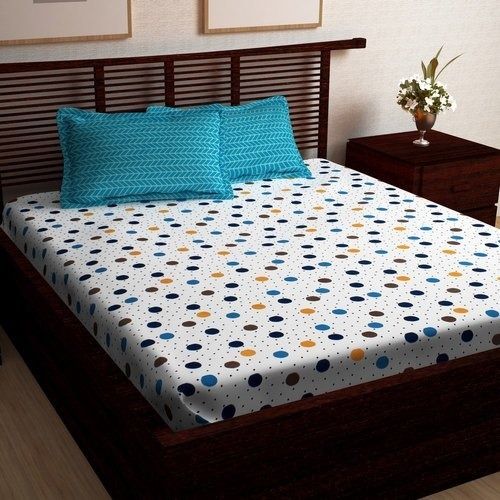 Soft Fabric 78 X 98 Inch Double Multicolor Printed Cotton Bedsheet And Two Pillow Cover