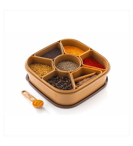 Abs Plastic Material Rectangular Shape Brown Plain Spice Box With 7 Sections For Kitchen 