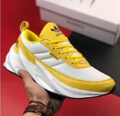 Yellow And White Comfortable Stylish Running Sports Shoes For Men Casual Wear - Synthetic & Mesh Material, Lightweight & Breathable Design, Lace Closure