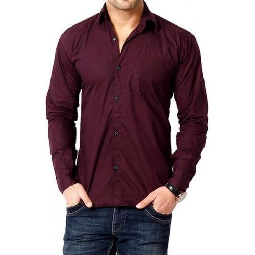  Breathable Normal Neck And Long Sleeves Cotton Men'S Brown Color Casual Shirt  Age Group: 20-30