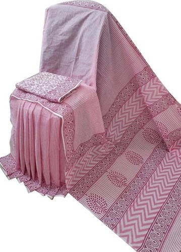 महिलाओं के लिए सुंदर स्टाइलिश ब्रीथेबल डिज़ाइनर प्रिंटेड लाइट पिंक सॉफ्ट और रिंकल फ़्री कॉटन साड़ी