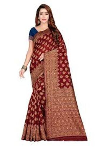 Festive Designer Zari Work Broad Border Silk And Cotton Blend Banarasi Saree