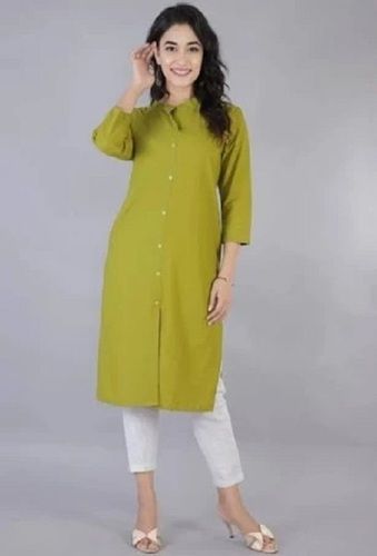 Green Color Casual Comfortable And Washable Lightweight Ladies Cotton Kurti  Bust Size: 35-36 Inch (In)