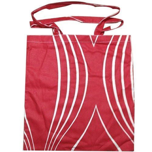 Red And White Color Printed Long Handle Cotton Shopping Bag