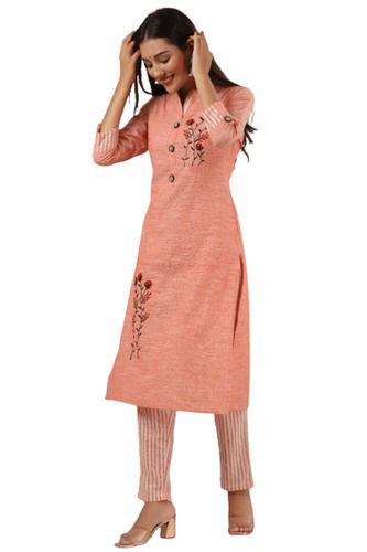 Women's Printed 3/4 Sleeves Pure Cotton Fabric Orange Color Kurti