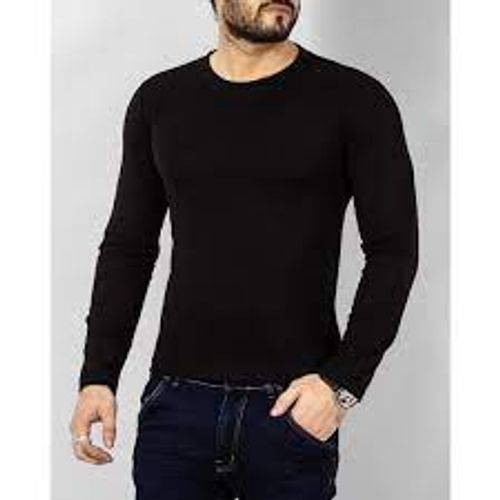 Cotton Full Sleeve Round Neck Plain Men'S Black T-Shirts 