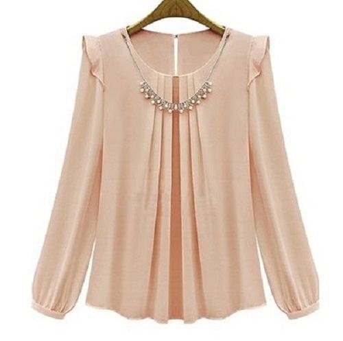 Ladies Full Sleeves And Round Neck Stylish Stunning Look Peach Cotton Top