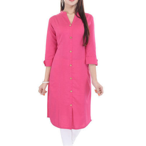 Indian Skin Friendly Rayon Dyed Pink Ladies Kurti