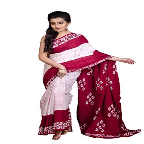 Women Comfortable And Breatahble White Pink Cotton Party Wear Saree