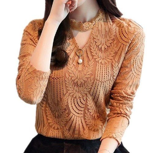 Women Fashionable Elegant Look And Breathable Full Sleeves Stylish Brown Top