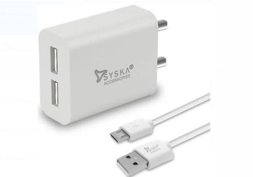 White 2 Usb Port With One Usb Data Cable Length 1 Meter Mobile Charger Output 5 Voltage Body Material: Pvc